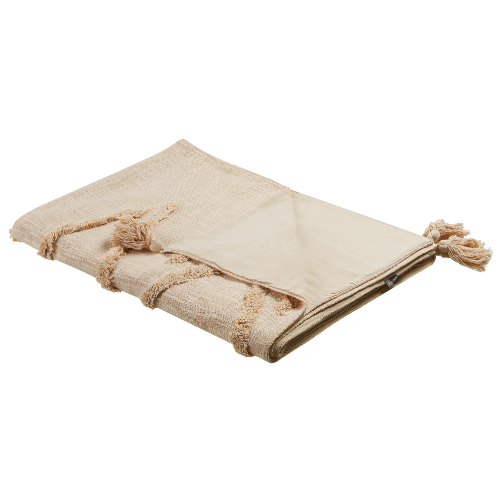 Coperta beige cotone 130 x 180 cm motivo geometri copriletto accogliente accessorio