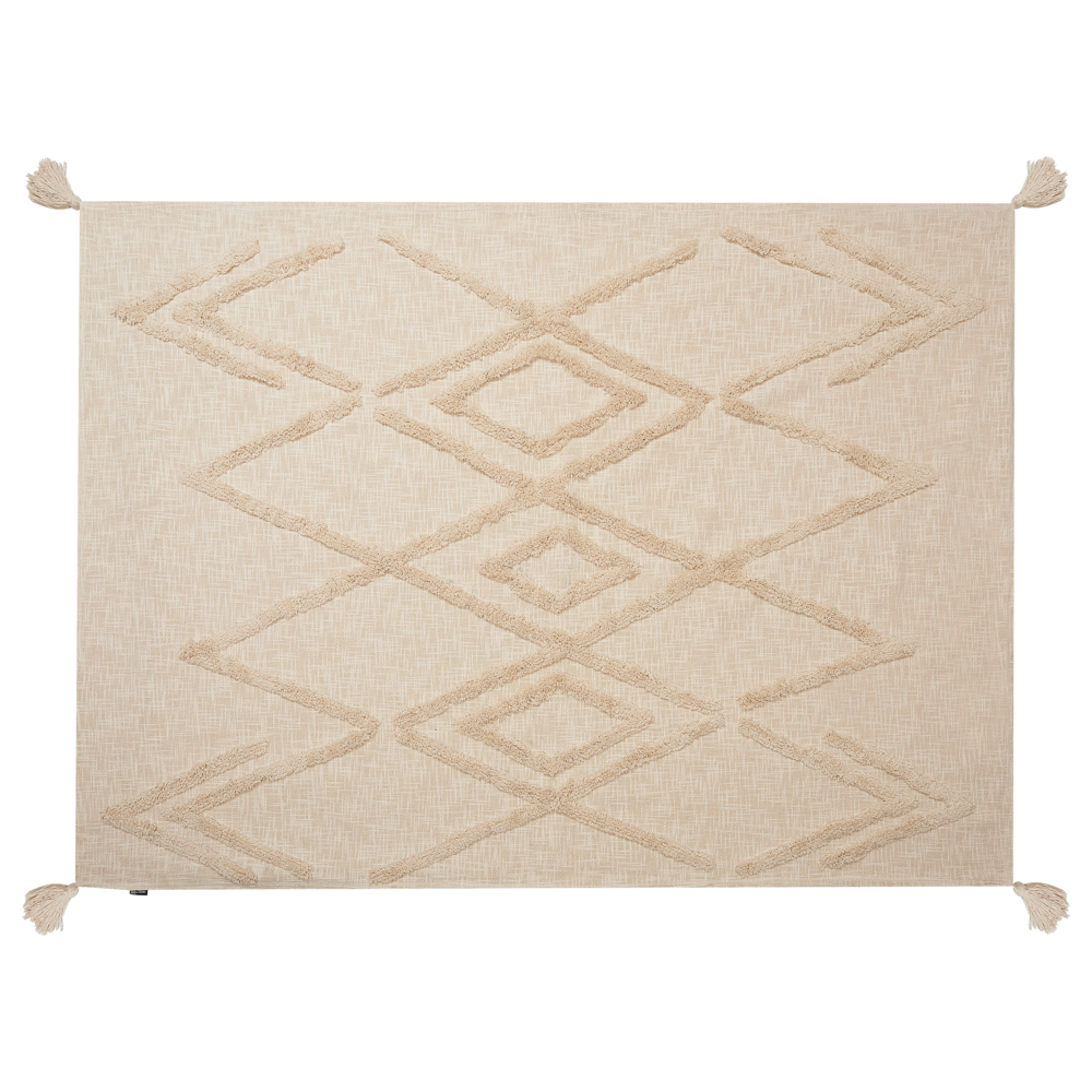 Coperta beige cotone 130 x 180 cm motivo geometri copriletto accogliente accessorio