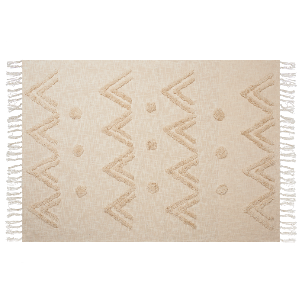 Coperta beige cotone 130 x 180 cm motivo geometri copriletto accogliente accessorio