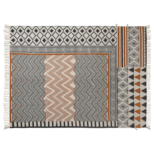 Coperta multicolore cotone 130 x 180 cm copriletto motivo astratto frange decorazioni boho