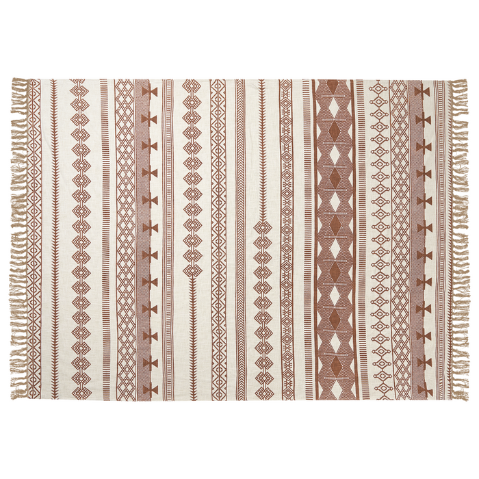 Coperta beige marrone cotone 130 x 180 cm copriletto kilim africano motivo frange accento pezzo