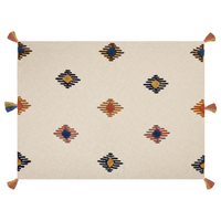 Coperta in cotone beige e arancione 130 x 180 cm copriletto in ricamo fatto a mano accogliente motivo geometrico con nappe