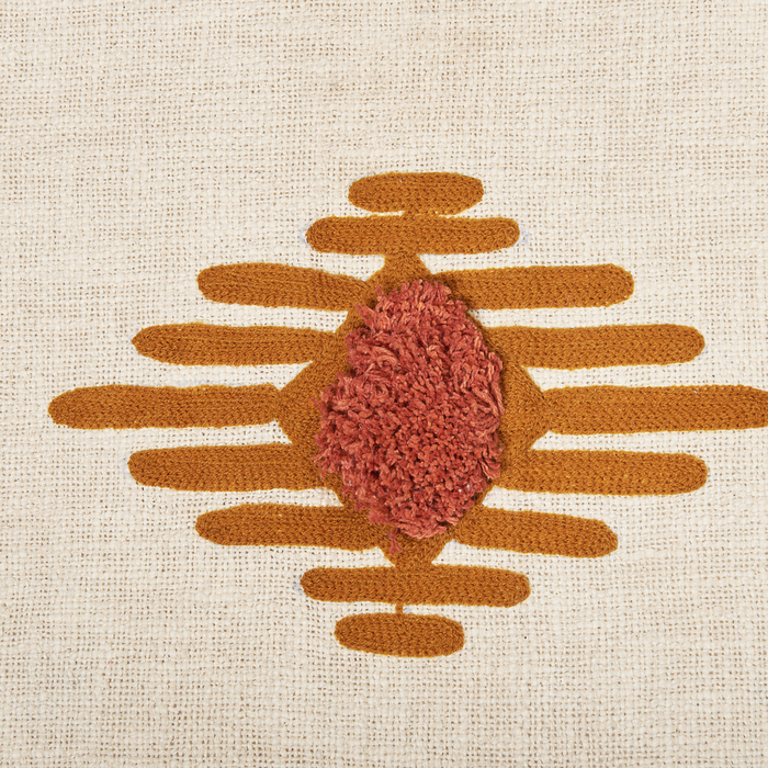 Coperta in cotone beige e arancione 130 x 180 cm copriletto in ricamo fatto a mano accogliente motivo geometrico con nappe