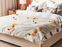 Coperta in cotone beige e arancione 130 x 180 cm copriletto in ricamo fatto a mano con motivo lama accogliente con nappe