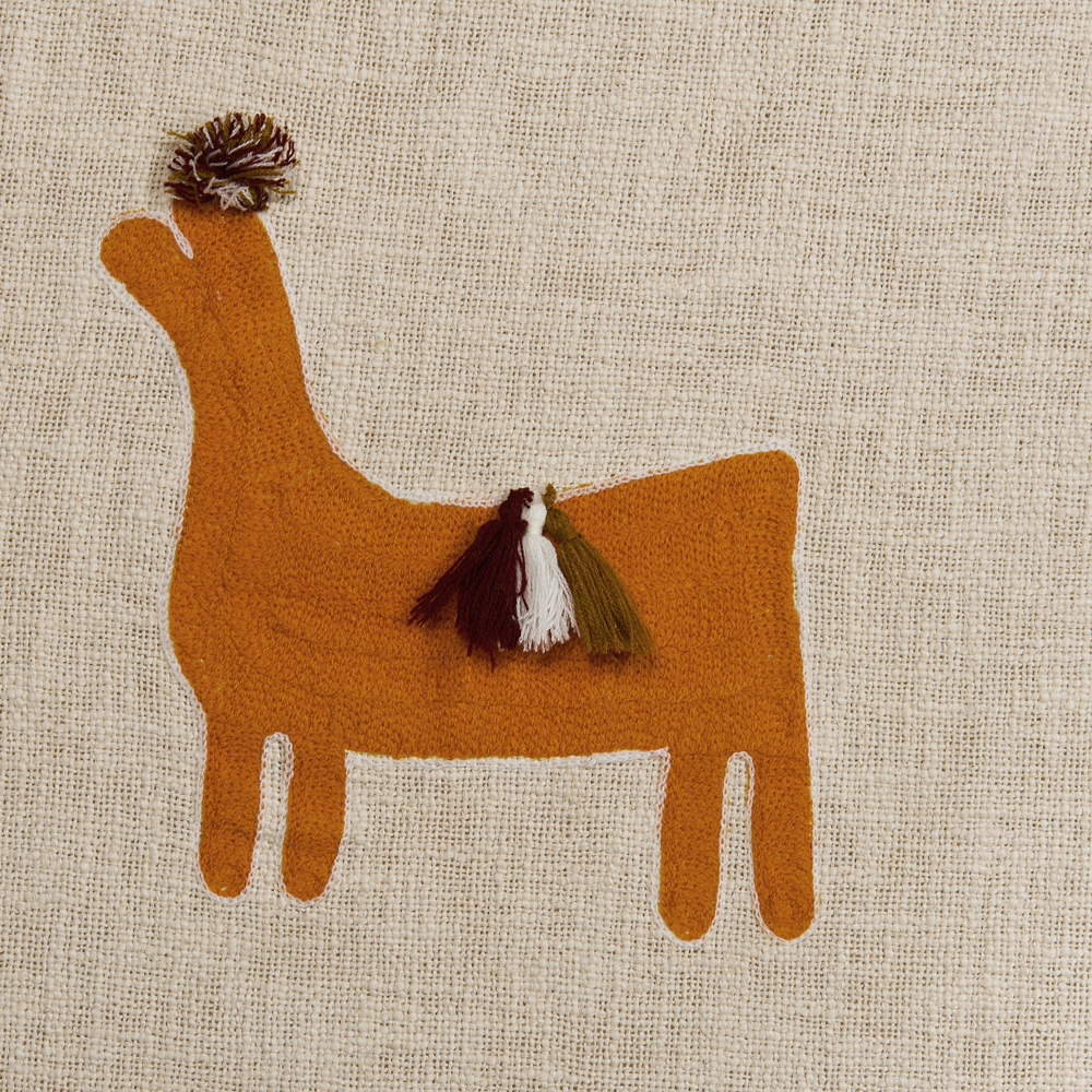 Coperta in cotone beige e arancione 130 x 180 cm copriletto in ricamo fatto a mano con motivo lama accogliente con nappe