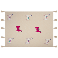 Coperta in cotone beige e rosa 130 x 180 cm copriletto in ricamo fatto a mano con motivo lama accogliente con nappe