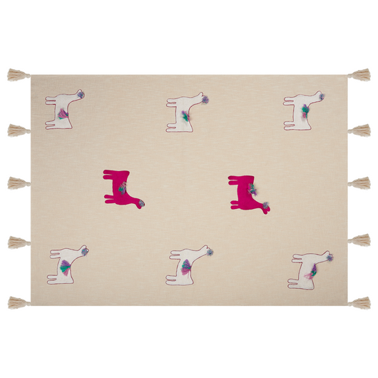 Coperta in cotone beige e rosa 130 x 180 cm copriletto in ricamo fatto a mano con motivo lama accogliente con nappe