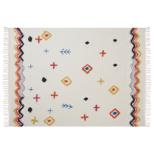 Coperta in cotone beige e rosa 130 x 180 cm copriletto in ricamo fatto a mano con motivo lama accogliente con nappe