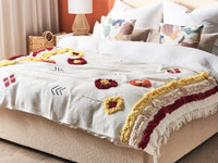 Coperta in cotone multicolore 130 x 180 cm copriletto in ricamo fatto a mano accogliente motivo geometrico con nappe