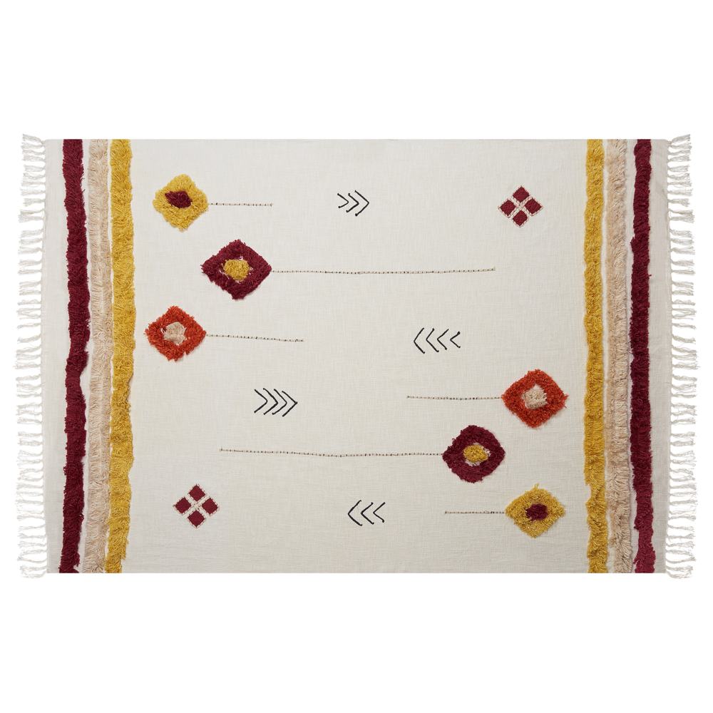 Coperta in cotone multicolore 130 x 180 cm copriletto in ricamo fatto a mano accogliente motivo geometrico con nappe