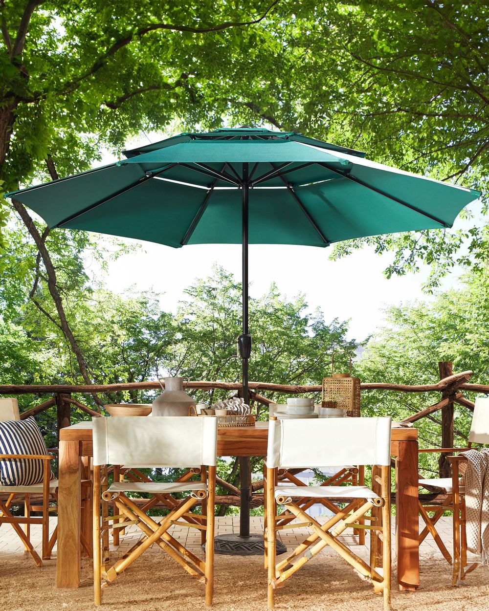 Ombrellone tessuto verde smeraldo palo in acciaio ⌀ 285 cm ottagonale da esterno a manovella resistente ai raggi uv