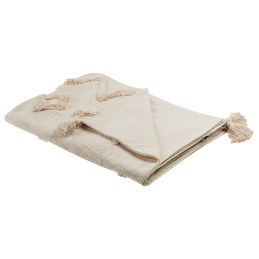 Coperta in cotone beige 130 x 180 cm motivo geometrico lavorato a maglia copriletto stile boho soggiorno camera da letto accento pezzo