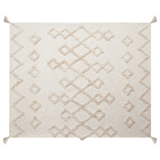 Coperta in cotone beige 130 x 180 cm motivo geometrico lavorato a maglia copriletto stile boho soggiorno camera da letto accento pezzo