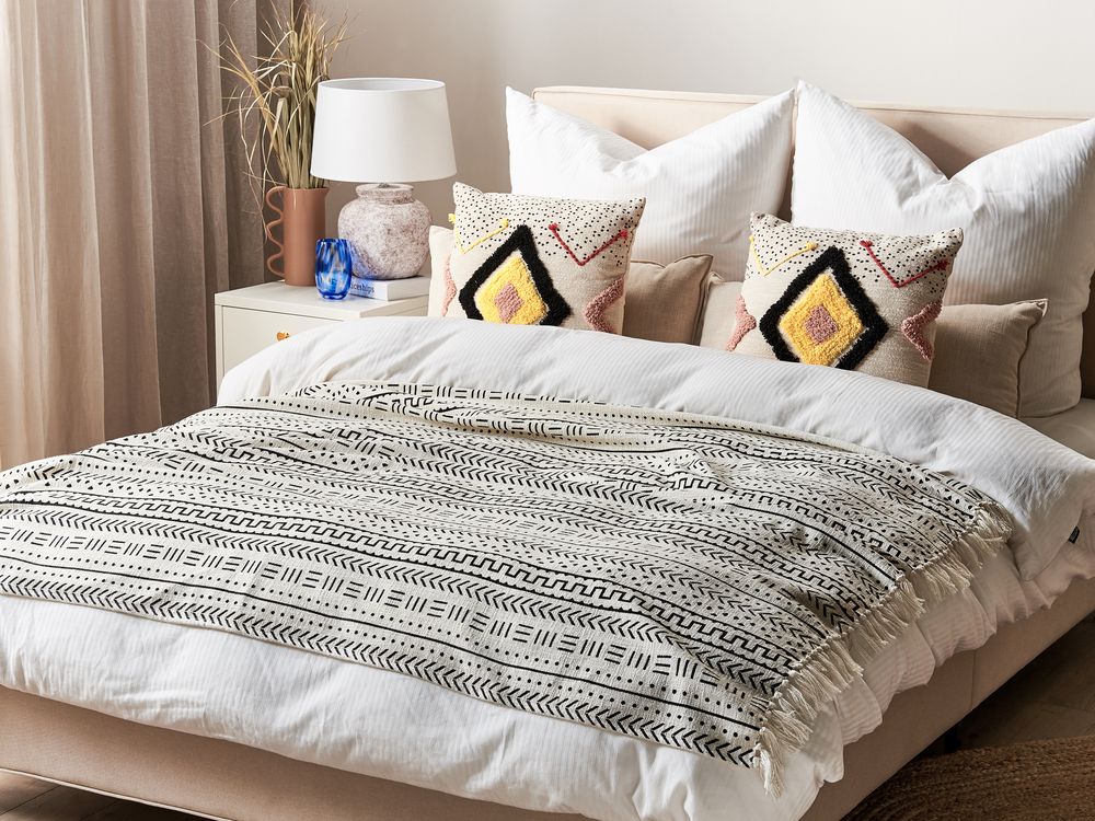 Coperta in cotone nero bianco 130 x 180 cm copriletto motivo tribale camera da letto soggiorno
