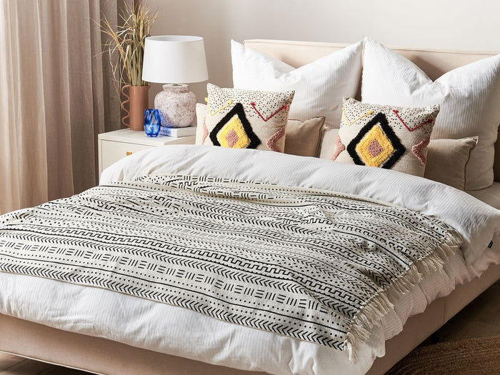 Coperta in cotone nero bianco 130 x 180 cm copriletto motivo tribale camera da letto soggiorno