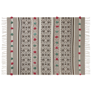 Coperta marrone beige cotone 130 x 180 cm motivo floreale lavorato a maglia pompon pompons soggiorno camera da letto accento pezzo