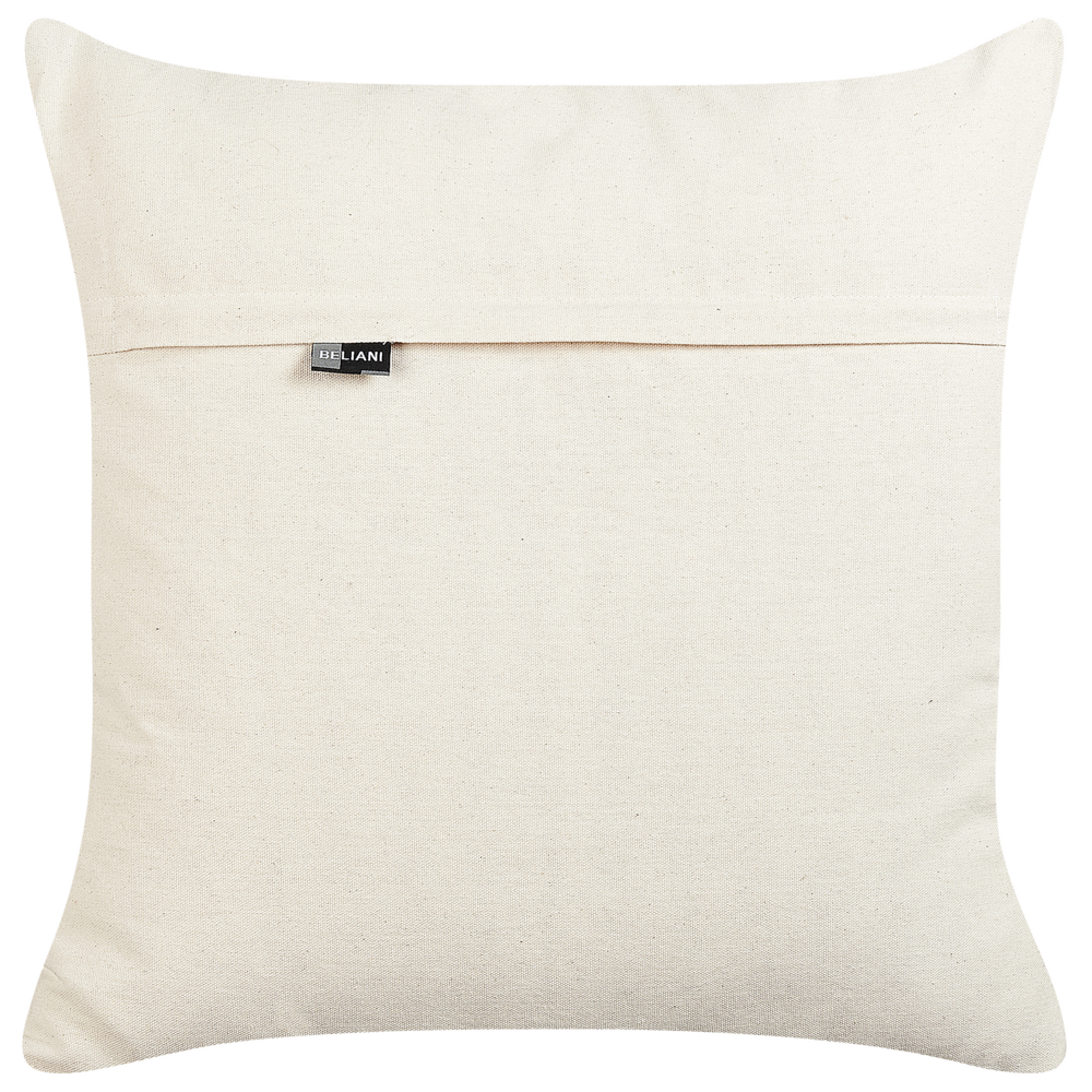 Cuscino decorativo in cotone beige e nero 50 x 50 cm motivo geometrico sfoderabile fatto a mano con imbottitura