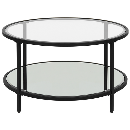 Tavolino rotondo piano in vetro temperato e metallo nero ø 70 cm