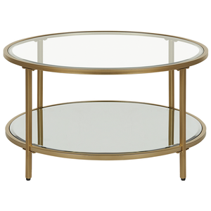 Tavolino rotondo piano in vetro temperato e metallo oro ø 70 cm