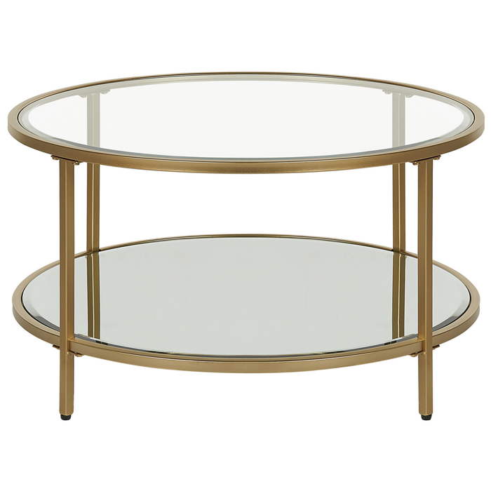 Tavolino rotondo piano in vetro temperato e metallo oro ø 70 cm