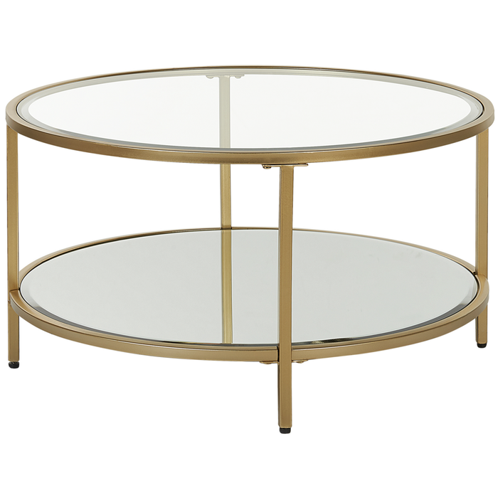 Tavolino rotondo piano in vetro temperato e metallo oro ø 70 cm