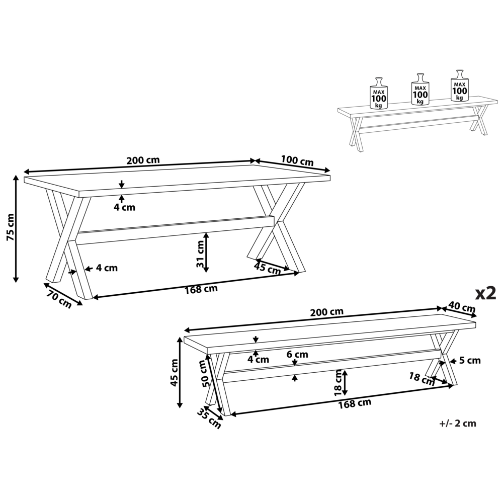Set da esterno con tavolo in fibra di cemento grigio e 2 panche stile moderno industriale