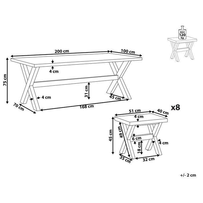 Set da esterno con tavolo in fibra di cemento grigio e 8 sgabelli stile moderno industriale