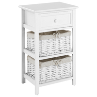 Comodino tradizionale in stile retrò con cassetto e due cesti di colore bianco