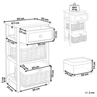 Comodino tradizionale in stile retrò con cassetto e due cesti di colore bianco