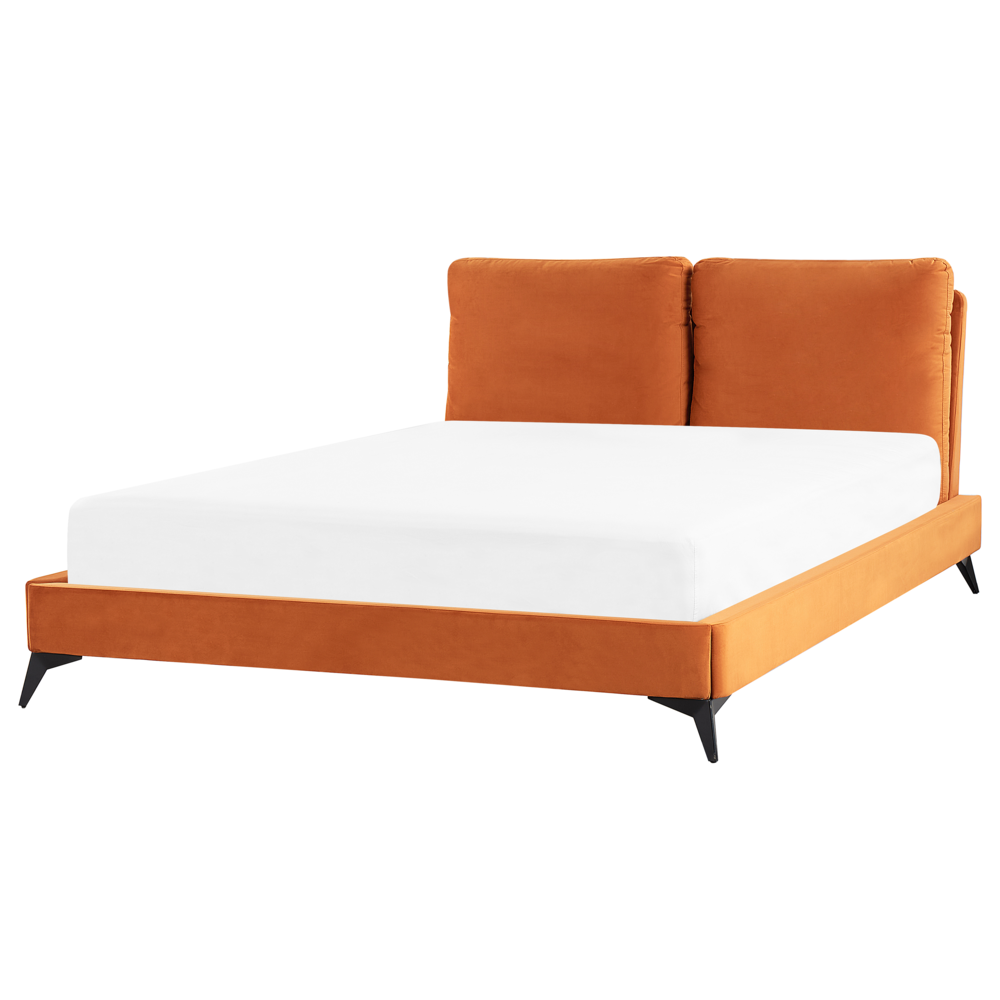 Letto imbottito moderno in velluto arancione 160 x 200 cm
