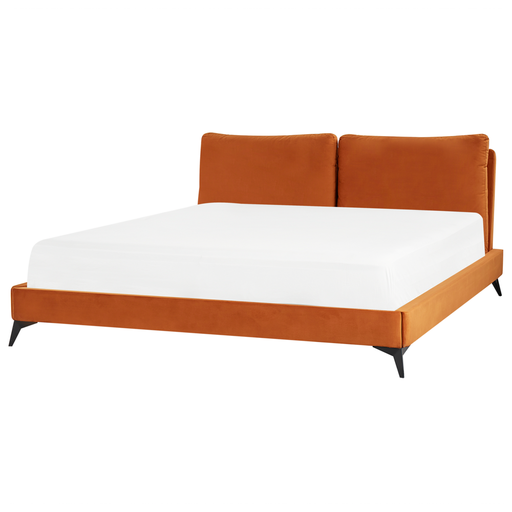 Letto imbottito moderno in velluto di colore arancione 180 x 200 cm moderno elegante