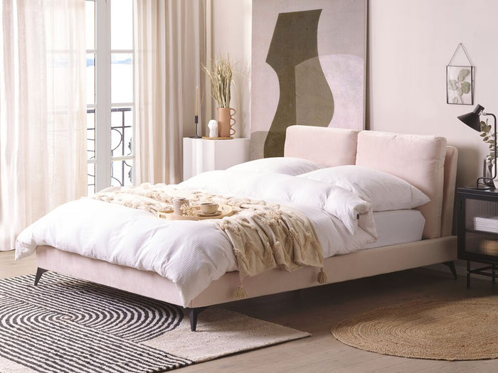 Letto imbottito moderno in velluto di colore rosa 140 x 200 cm moderno elegante