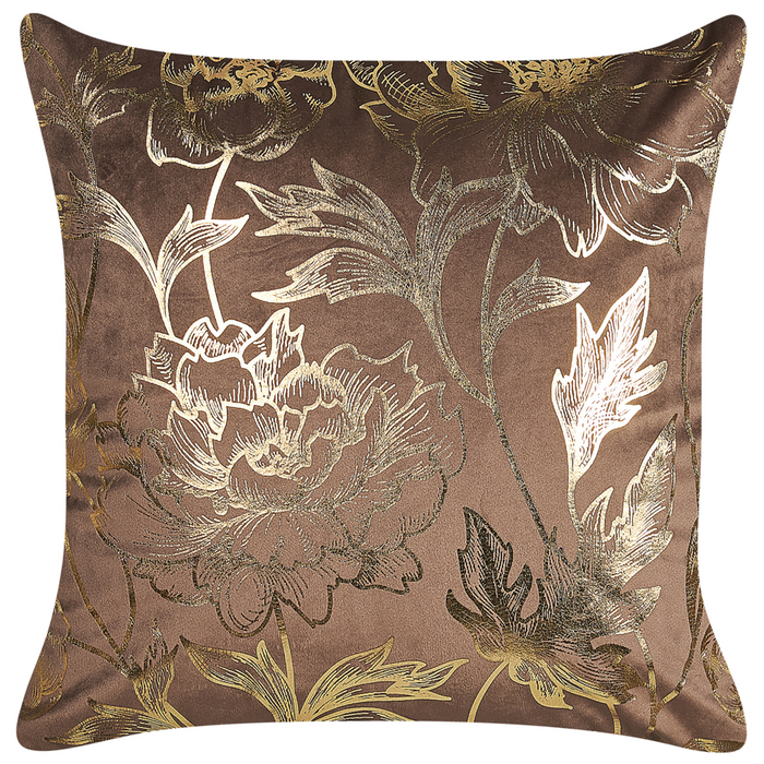 Set di 2 cuscini decorativi in velluto marrone 45 x 45 cm con stampa floreale in lamina d'oro Accessori decorativi glamour
