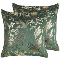 Set di 2 cuscini decorativi velluto verde 45 x 45 cm Accessori decorativi con stampa floreale in foglia d'oro