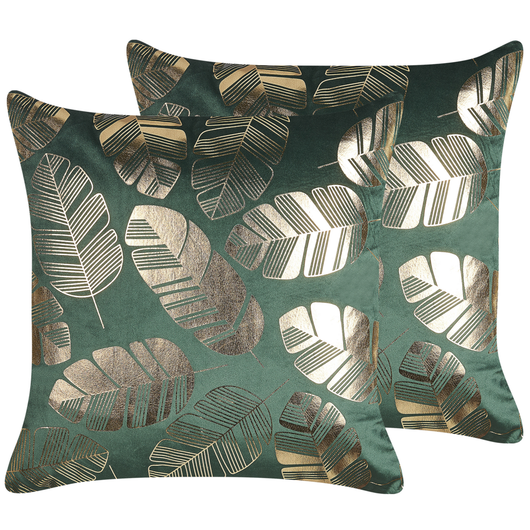 Set di 2 cuscini decorativi velluto verde 45 x 45 cm Foglia d'oro stampa Accessori arredo glamour