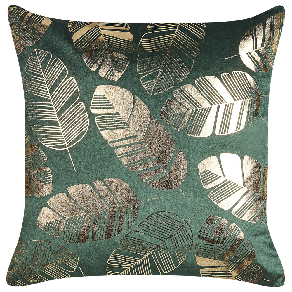 Set di 2 cuscini decorativi velluto verde 45 x 45 cm Foglia d'oro stampa Accessori arredo glamour