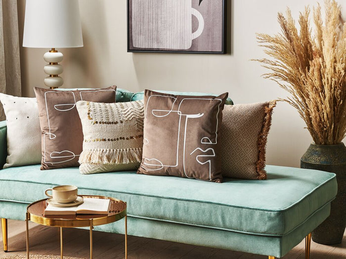 Set di 2 cuscini decorativi velluto Marrone 45 x 45 cm Volto motivo Stampa Glamour Decor Accessori