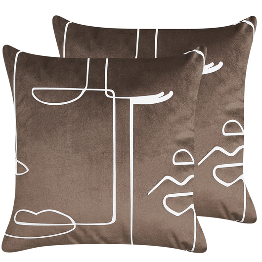 Set di 2 cuscini decorativi velluto Marrone 45 x 45 cm Volto motivo Stampa Glamour Decor Accessori