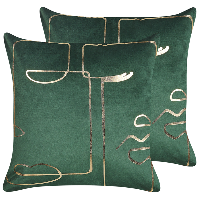 Set di 2 cuscini decorativi velluto Verde 45 x 45 cm Stampa motivo Viso Accessori decorativi Glamour