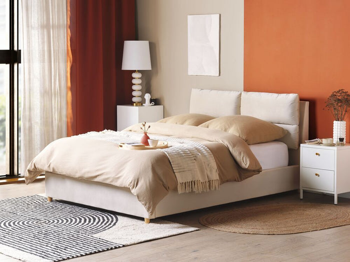 Letto matrimoniale con contenitore velluto di colore beige 140 x 200 cm elegante glamour romantico