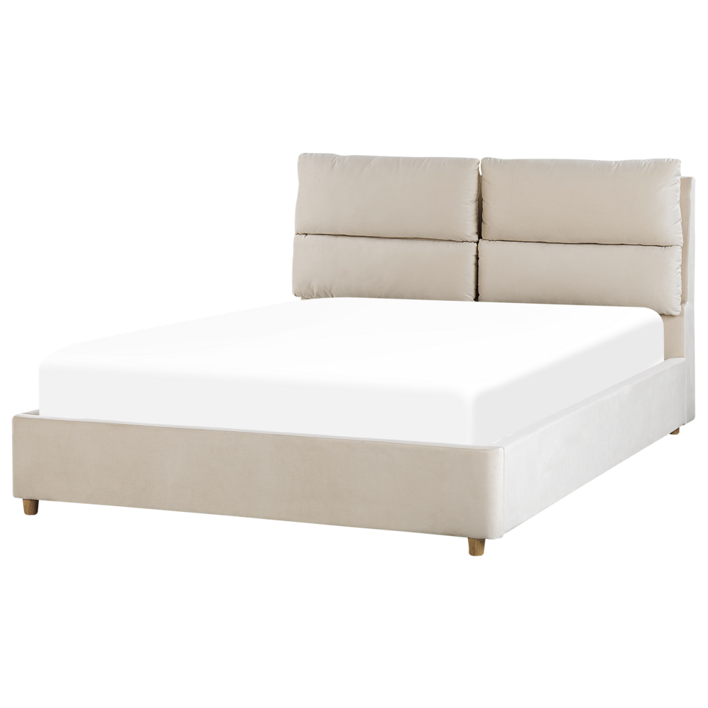 Letto matrimoniale con contenitore velluto di colore beige 140 x 200 cm elegante glamour romantico
