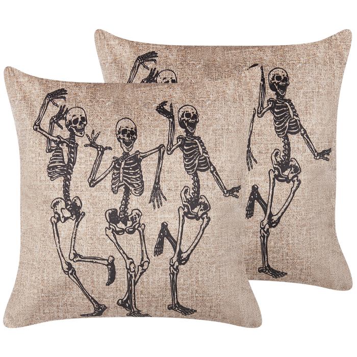 Set di 2 cuscini decorativi motivo scheletro in velluto bianco sporco 45 x 45 cm quadrati moderni accessori per la decorazione di Halloween