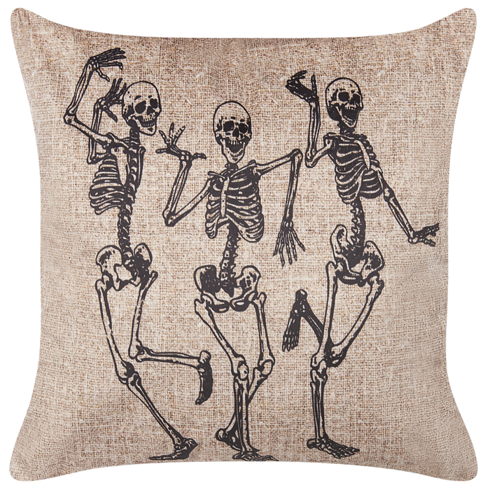 Set di 2 cuscini decorativi motivo scheletro in velluto bianco sporco 45 x 45 cm quadrati moderni accessori per la decorazione di Halloween