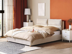 Letto matrimoniale con contenitore velluto beige 160 x 200 cm