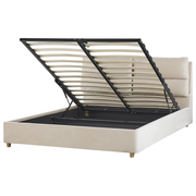 Letto matrimoniale con contenitore velluto beige 160 x 200 cm