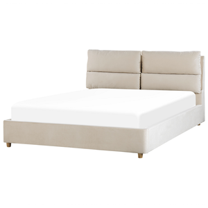 Letto matrimoniale con contenitore velluto beige 160 x 200 cm