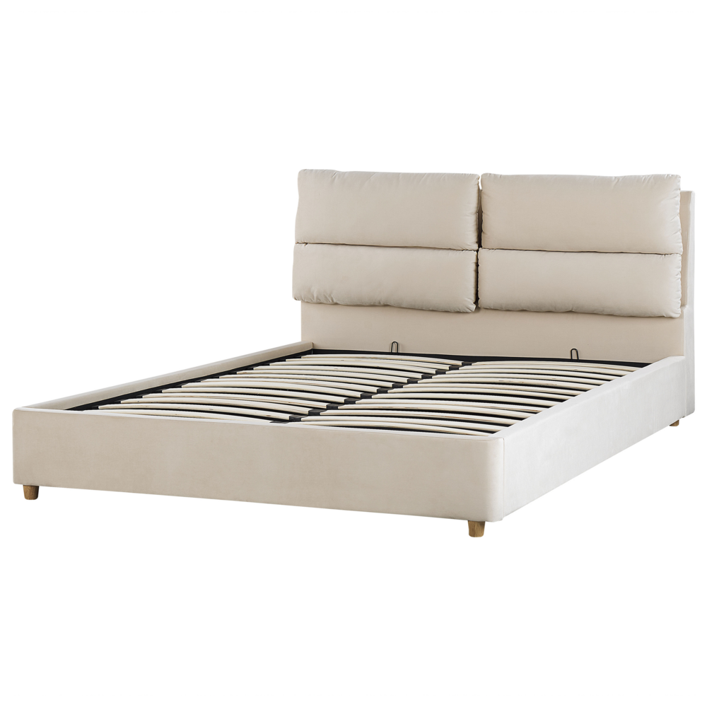 Letto matrimoniale con contenitore velluto beige 160 x 200 cm