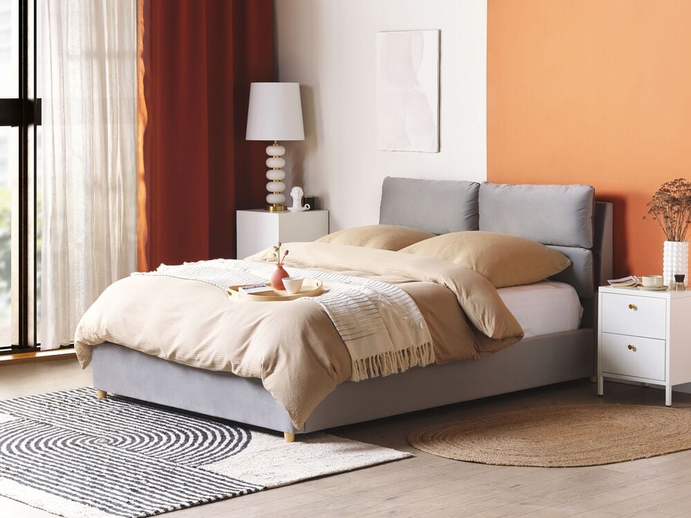 Letto matrimoniale con contenitore velluto grigio chiaro 140 x 200 cm