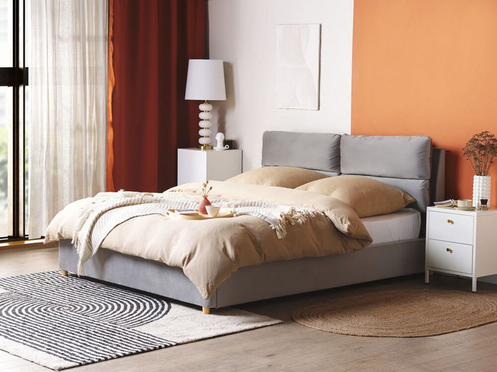 Letto matrimoniale con contenitore velluto grigio chiaro 160 x 200 cm