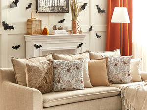 Set di 2 cuscini decorativi in velluto con fantasia zucca, 45 x 45 cm, quadrati, moderni e minimalisti, accessori per la decorazione autunnale